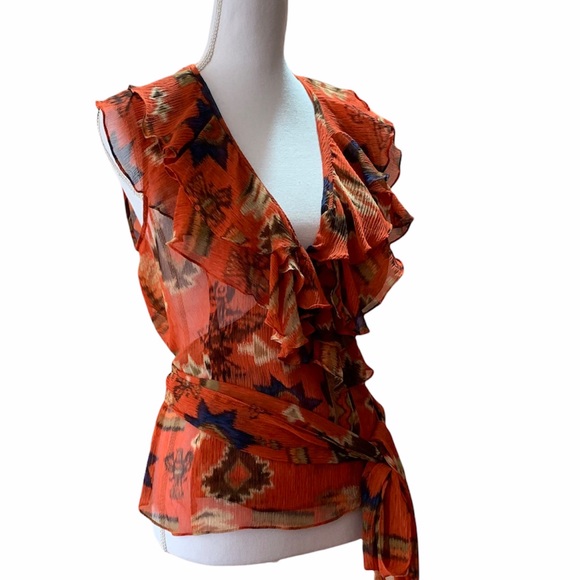 RALPH LAUREN RUFFLED WRAP SILK BLOUSE BURNT ORANGE - Picture 3 of 12
